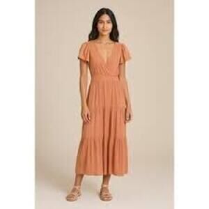 JOIE Tiered Midi Dress w Flutter Sleeves FEMININE ROMANTIC Size XS Waist Tie